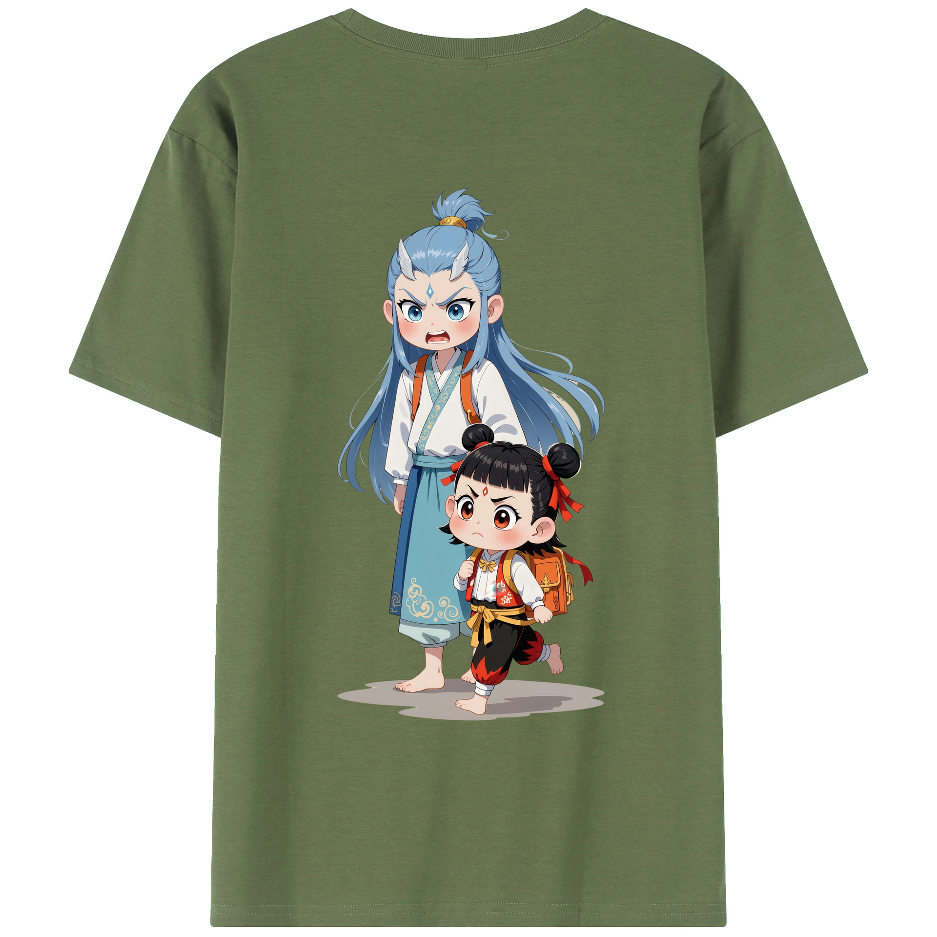 （画像用） Ne Zha 2 ナタ 魔童の大暴れ 綿100％ メンズ半袖Tシャツ（バックプリント） 通気性